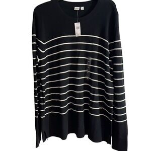 GAP Womens Black White Striped Long Sleeve Sweater Pullover Top XL NEW w/ Tag